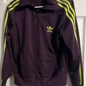 adidas Plum Track Jacket with Neon Yellow Stripes